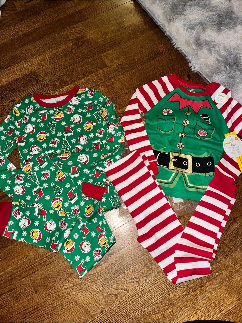 Boys Holiday Pajama PJ Set of 2 Green & Red Elf Pajama Sets - NWT Size 7